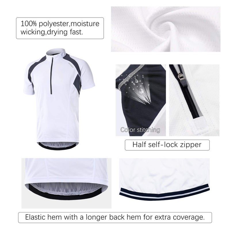 BERGRISAR Men's Half Zipper Cycling Jersey Short Sleeves Bike Bicycle Shirts with Zipper Pocket Quick-Dry Breathable BG060 White L - Image 2